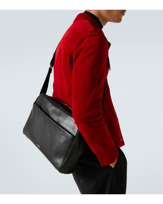 Tom Ford Black Leather Messenger Bag for men