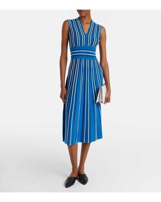 Max Mara Blue Striped Knitted Midi Dress