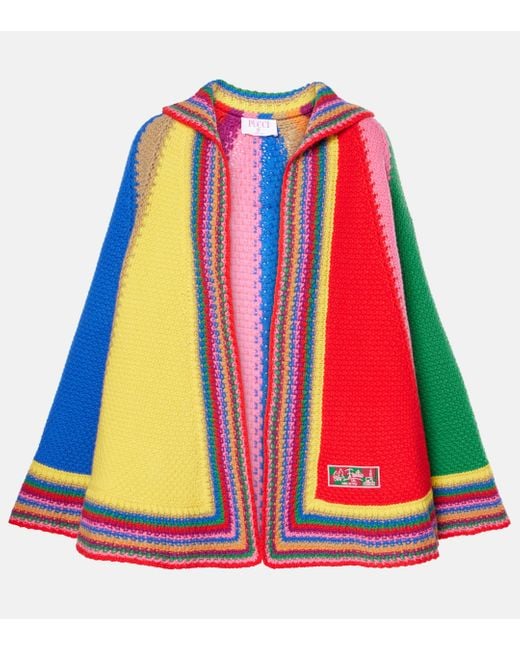 Emilio Pucci Red Colorblock Wool Knit Poncho