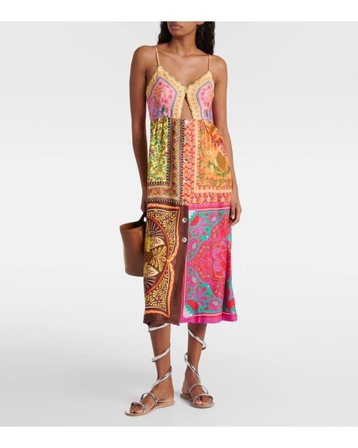 Farm Rio Red Midikleid Mixed Scarves