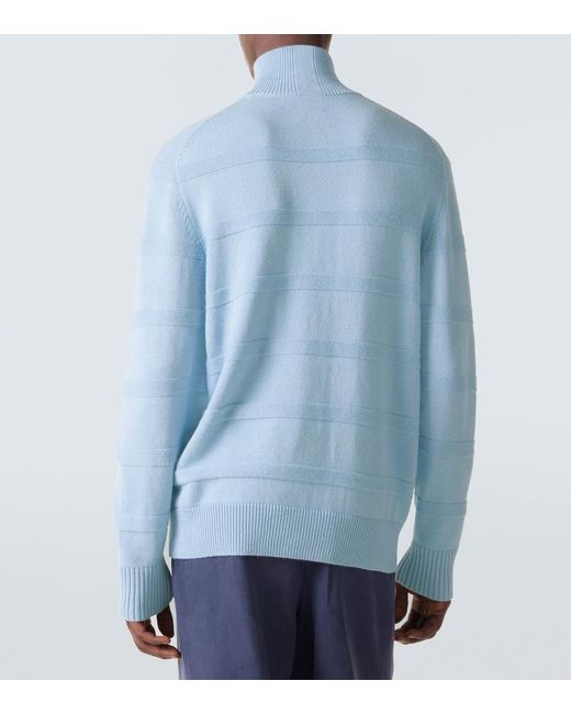 Allude Blue Cotton And Cashmere Turtleneck Sweater for men