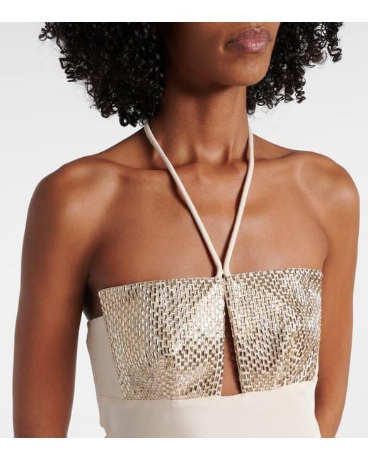 Roland Mouret White Verzierte Robe Aus Seide