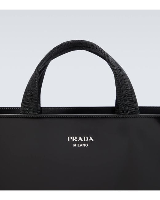Prada Black Leather Tote Bag And Water Bottle Set for men