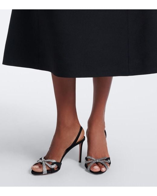 Aquazzura Black Ribbon Kiss Embellished Leather Slingback Sandals