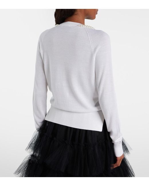 Simone Rocha White Faux Pearl-Embellished Wool And Silk Cardigan