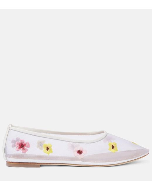 Staud White Alba Floral Mesh Ballet Flats