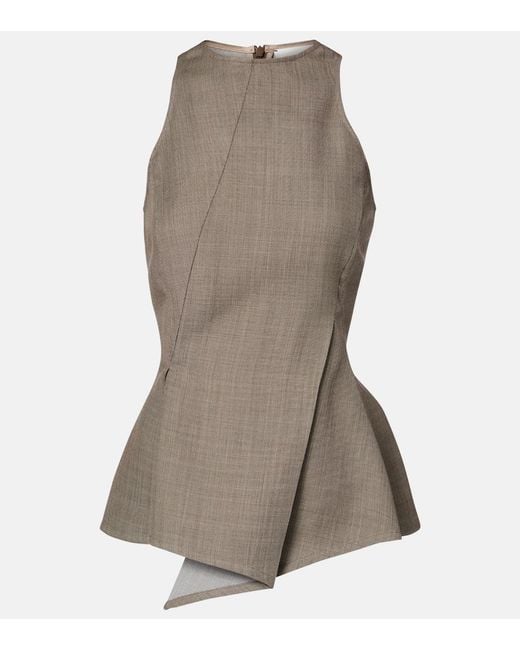 Magda Butrym Gray Asymmetric Peplum Wool Top