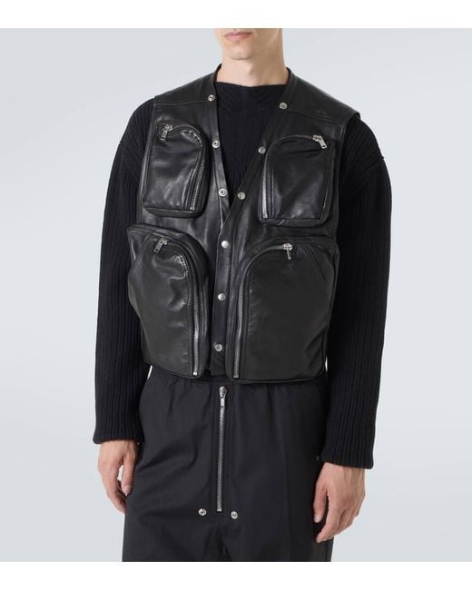 Rick Owens Black Leather Vest for men
