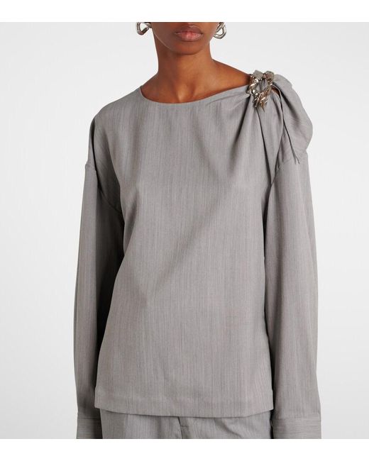 JACQUES WEI Gray Embellished Wool Blouse
