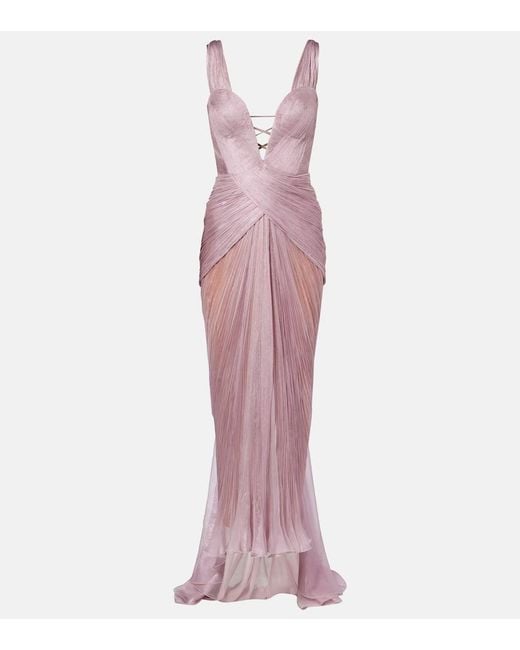 Maria Lucia Hohan Pink Corinna Pleated Silk Gown