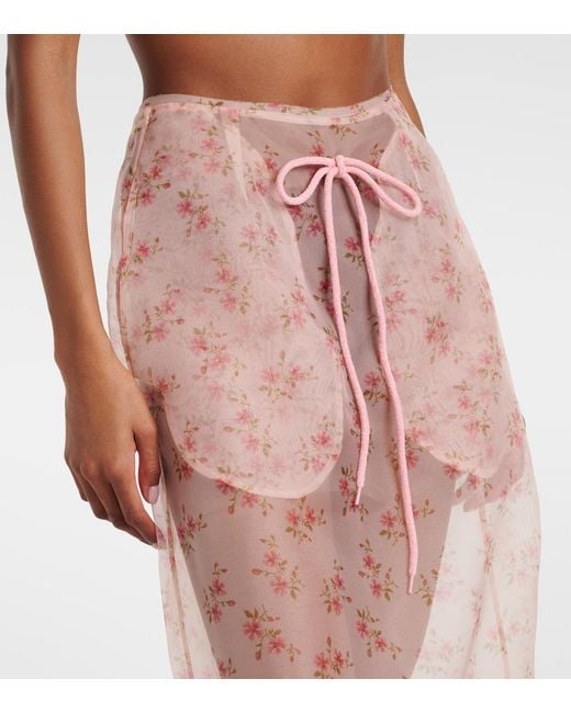 Simone Rocha Pink Floral Midi Skirt