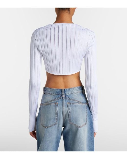 Alaïa White Cropped Knitted Cardigan