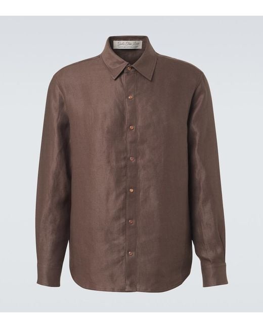 God's True Cashmere Brown Linen Shirt With Sunstone for men