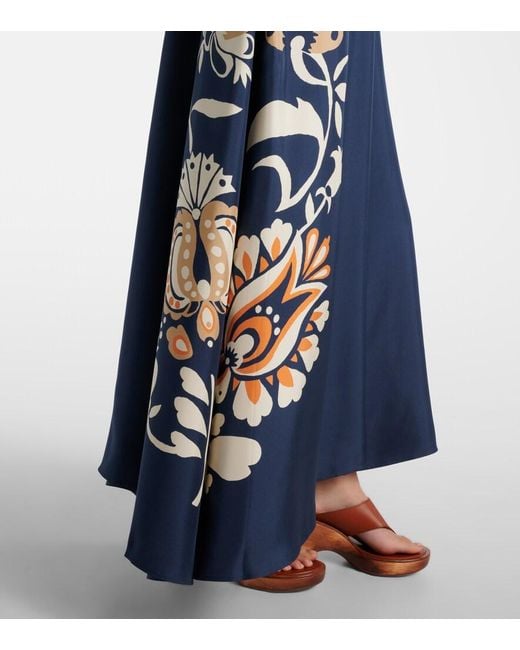 LaDoubleJ Blue Magnifico Floral Silk Twill Maxi Dress