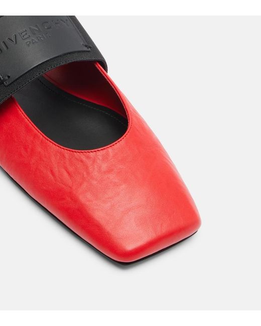 Givenchy Red Sliced Square Leather Ballet Flats