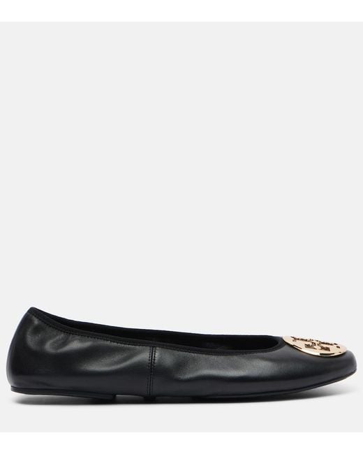 Tory Burch Black Reva Travel Leather Ballet Flats