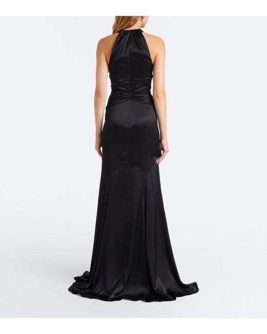 David Koma Black Embellished Halterneck Satin Gown