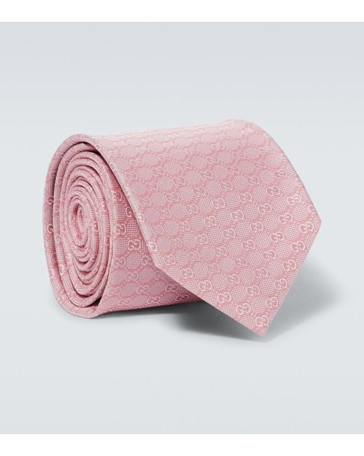 Gucci Pink GG Jacquard Silk Tie for men