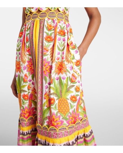 Vestido Largo En Mezcla De Lino Farm Rio de color White