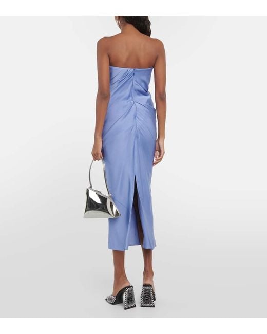 Alex Perry Blue Draped Strapless Crepe Midi Dress