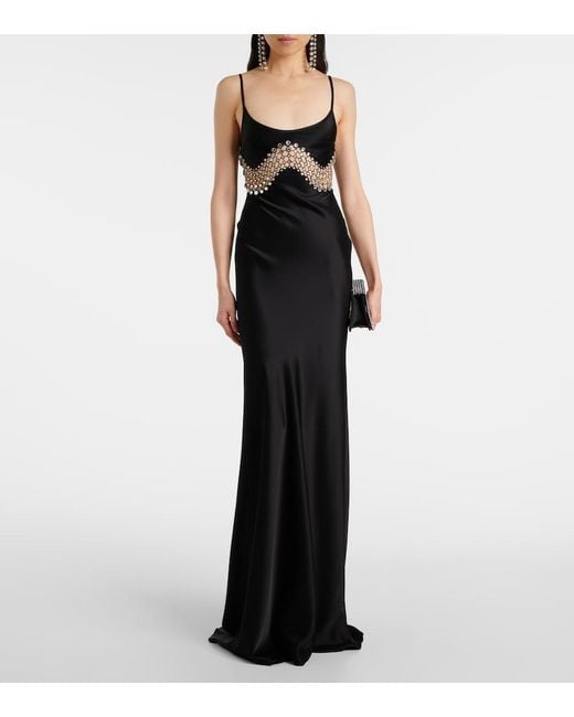 David Koma Black Embellished Satin Gown