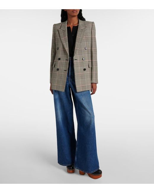 Chloé Brown Double-Breasted Checked Wool Blazer