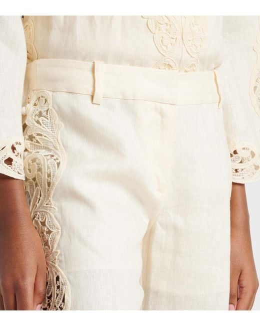 Zimmermann Natural Awaken Embroidered Linen Flared Pants
