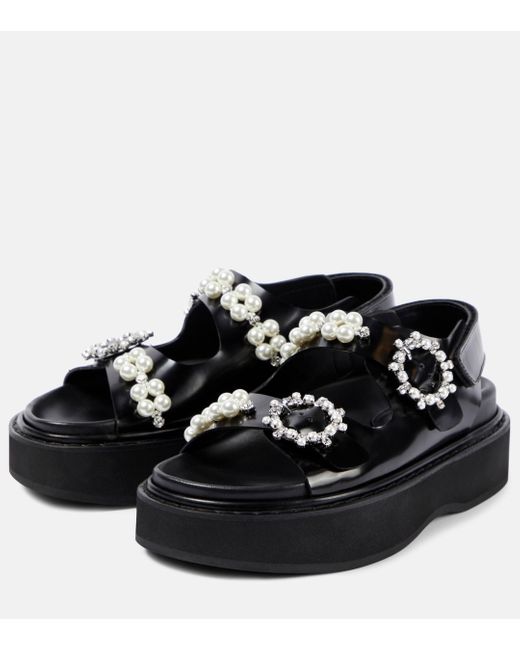 Simone Rocha Black Faux Pearl-embellished Leather Platform Sandals