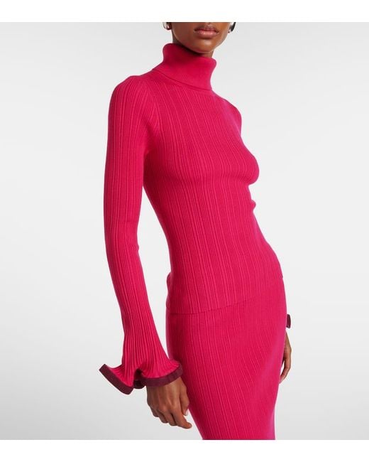 Jonathan Simkhai Red Lola Ruffled Turtleneck Sweater