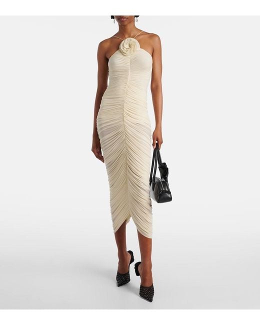 Magda Butrym Natural Ruched Halterneck Midi Dress
