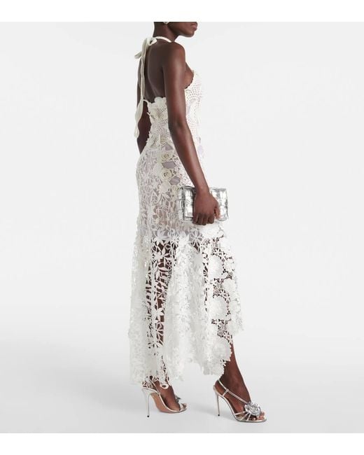 Robe Longue En Guipure Et Crochet Oscar de la Renta en coloris White