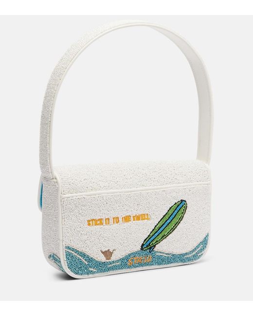 Staud Blue Tommy Beaded Sequined Shoulder Bag