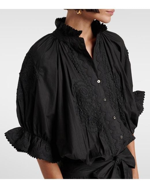 Juliet Dunn Black Embroidered Cotton Poplin Minidress