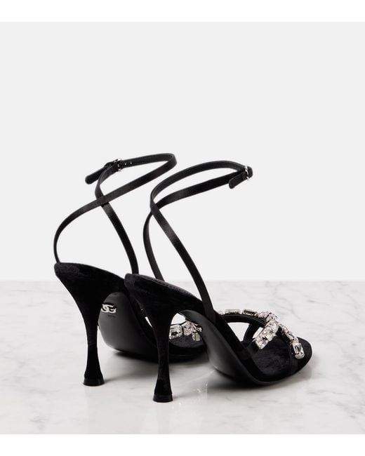 Dolce & Gabbana Black Crystal-Embellished Satin Sandals