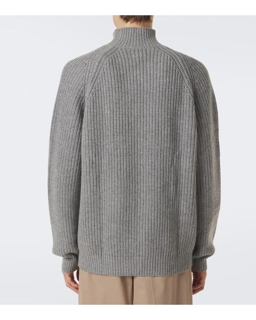 Allude Gray Wool And Cashmere Turtleneck Sweater for men