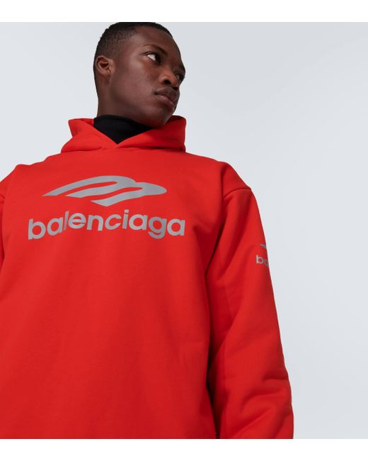 Balenciaga Red 3b Sports Icon Cotton Fleece Hoodie for men
