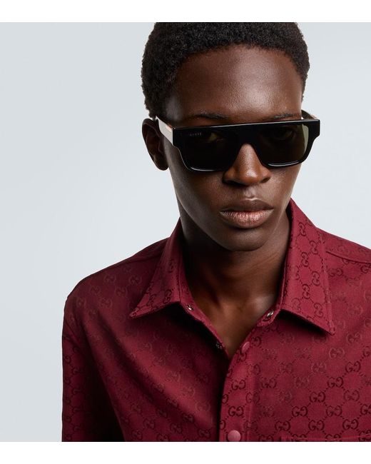 Gucci Black Web Stripe Flat-Top Sunglasses for men