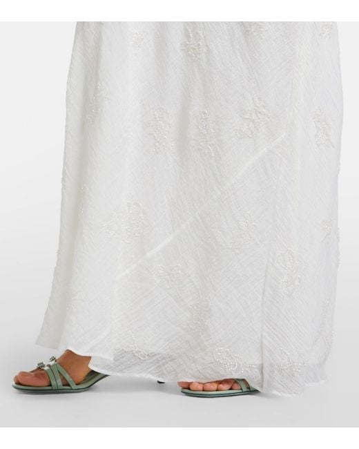 Staud White Roselle Beaded Halterneck Organza Maxi Dress