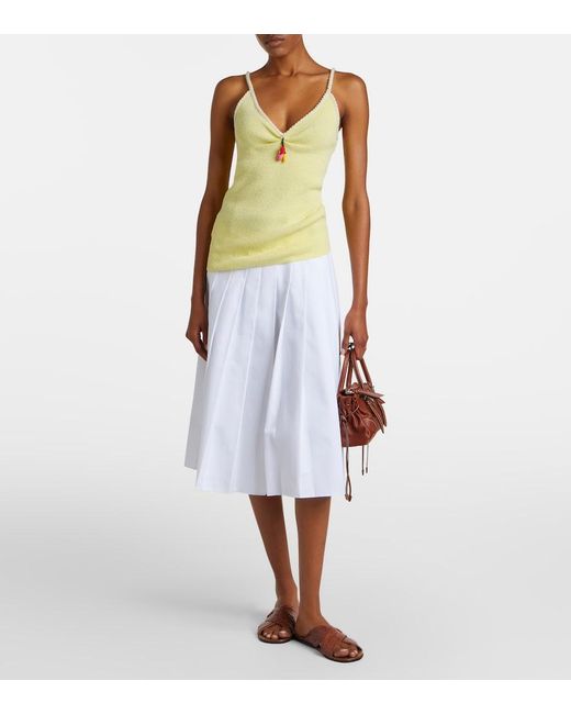 Prada Yellow Embellished Cotton-Blend Boucle Top