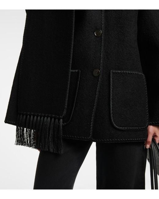 Totême  Black Embroidered Wool-Blend Scarf Jacket