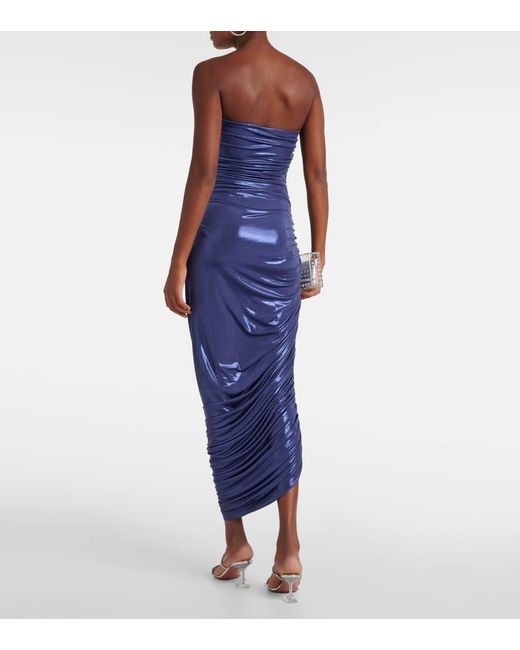 Norma Kamali Blue Diana Ruched Metallic Gown