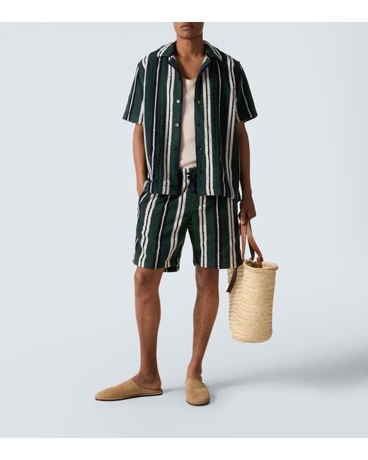 Orlebar Brown Black Griffith Striped Terry Bowling Shirt for men