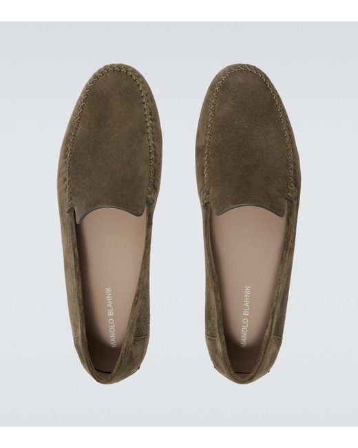 Manolo Blahnik Green Alder Suede Loafers for men