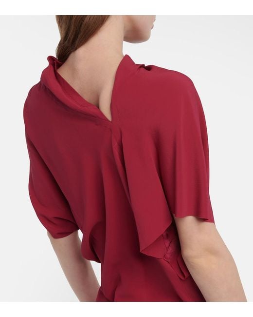 Rick Owens Red Asymmetrical Silk-blend Top