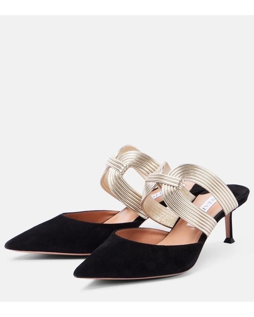 Aquazzura Metallic Esencia 50 Suede Mules