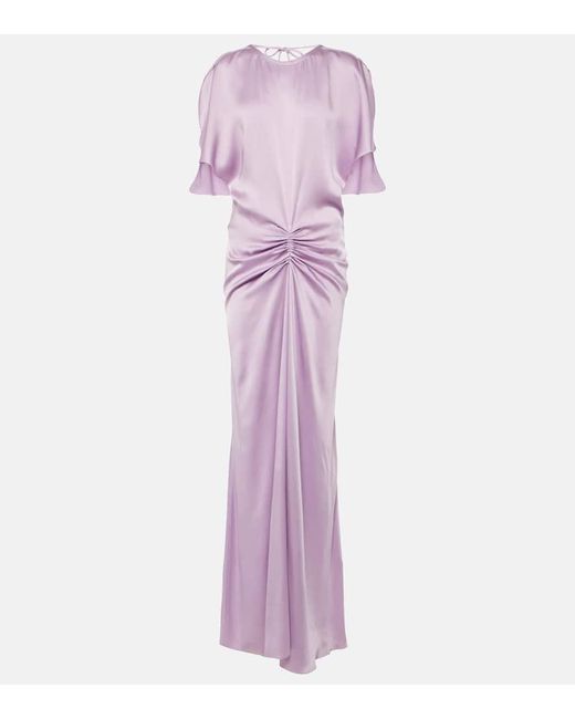 Victoria Beckham Purple Gathered Ruched Satin Gown