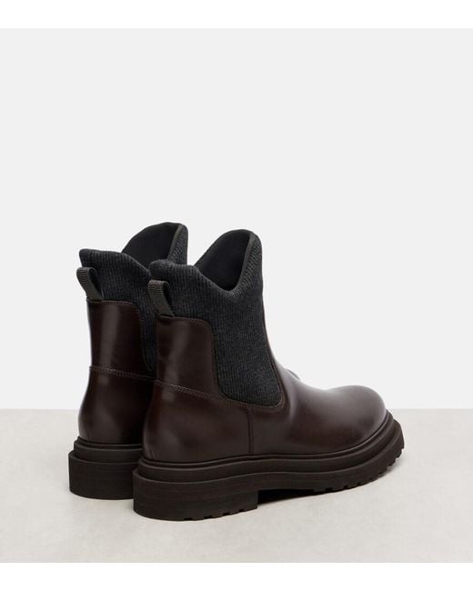 Brunello Cucinelli Black Leather Sock Boots