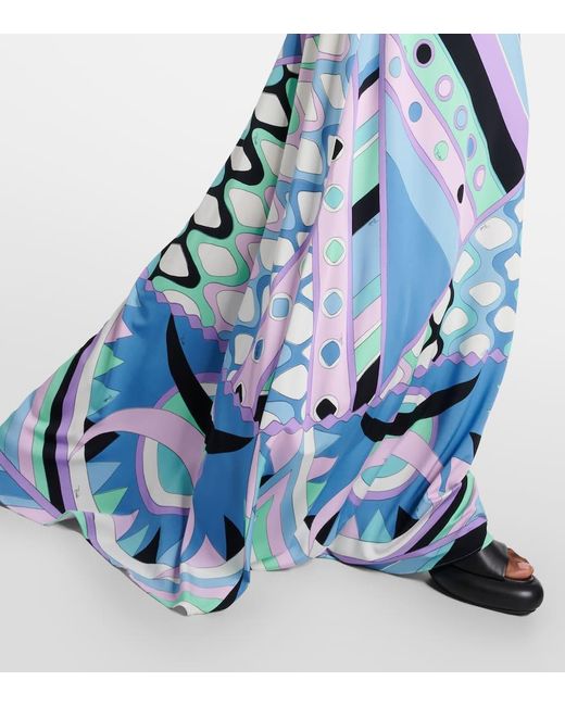 Emilio Pucci Blue Vivara-printed Satin Jersey Maxi Skirt