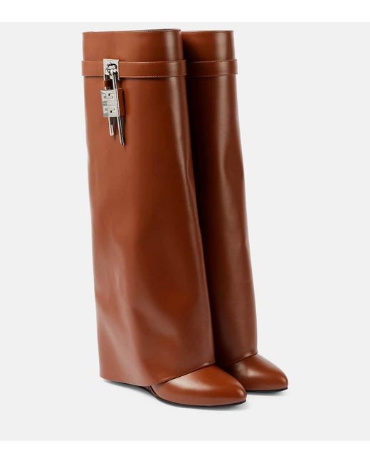 Givenchy Brown Shark Lock Leather Knee-High Boots