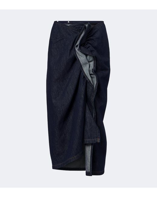 Dries Van Noten Blue Draped Asymmetric Denim Midi Skirt